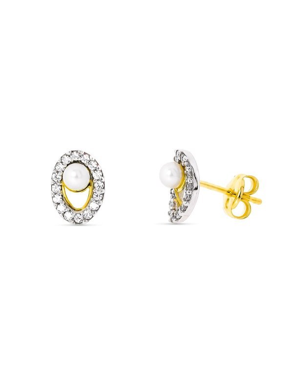 18K PENDIENTES ORO BICOLOR PERLA 3 MM...