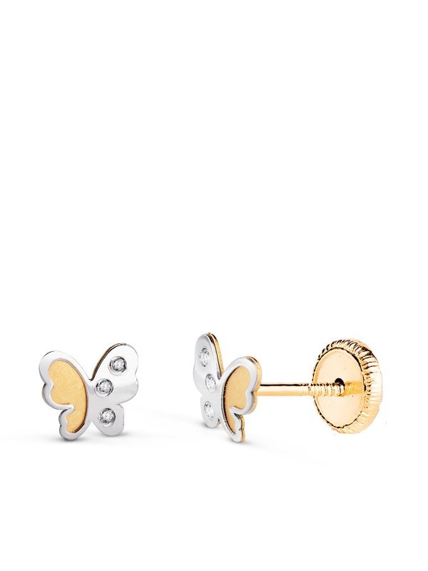 18K PENDIENTES ORO BICOLOR MARIPOSA...