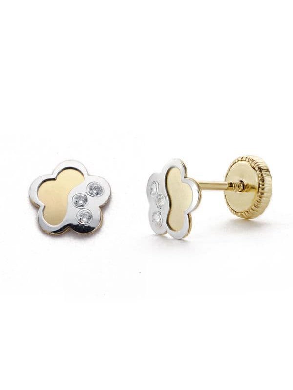 18K PENDIENTES ORO BICOLOR FLOR...