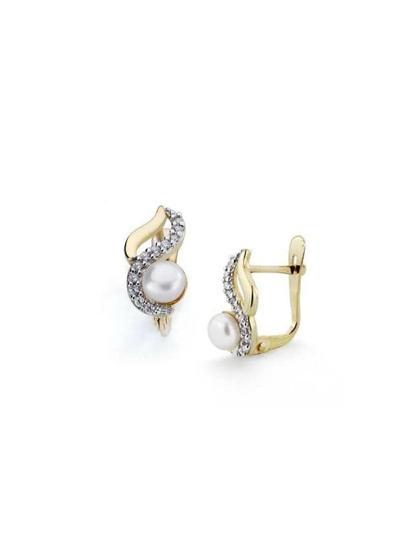 18K PENDIENTES BICOLOR PERLA 12X6 MM