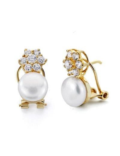 18K PENDIENTES PERLA Y...