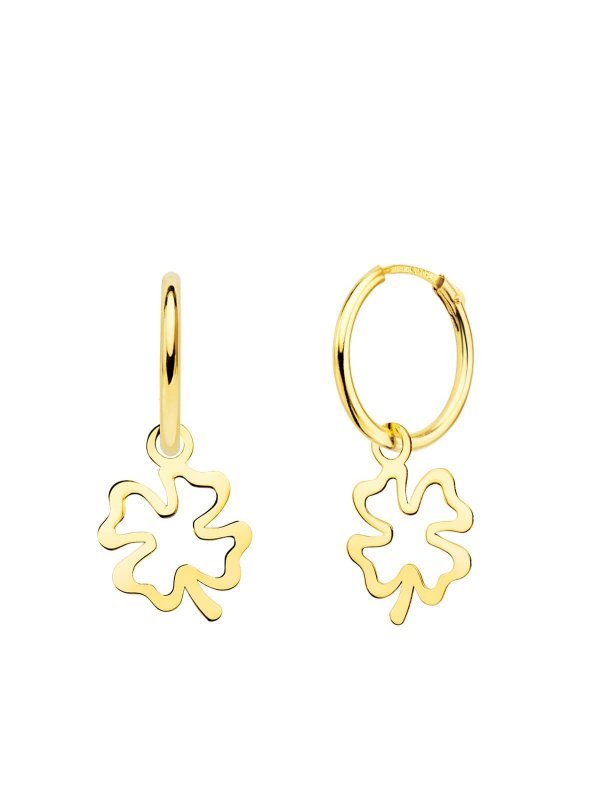 18K AROS ORO AMARILLO TUBO CON TREBOL...