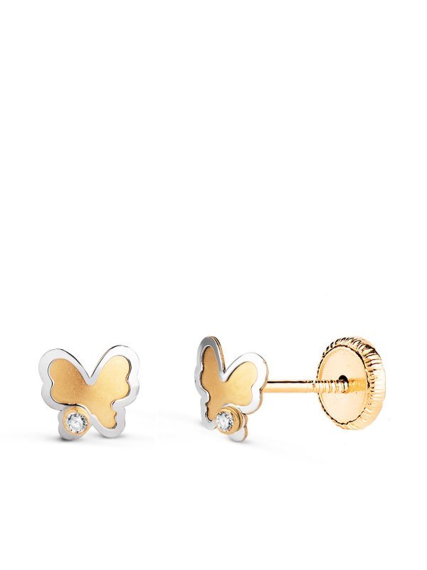 18K PENDIENTES ORO BICOLOR MARIPOSA...