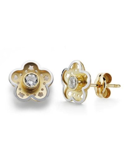 18K PENDIENTES ORO BICOLOR...