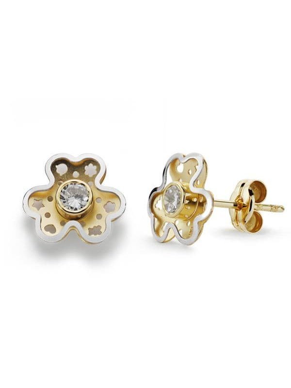 18K PENDIENTES ORO BICOLOR TREBOL...