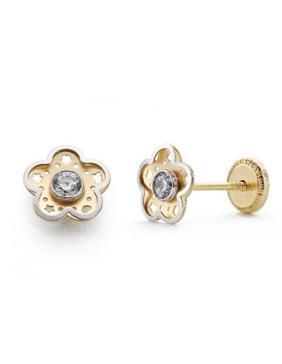 18K PENDIENTES BICOLOR FLOR...