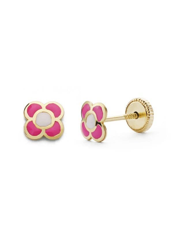 18K PENDIENTES ORO AMARILLO FLOR ROSA...