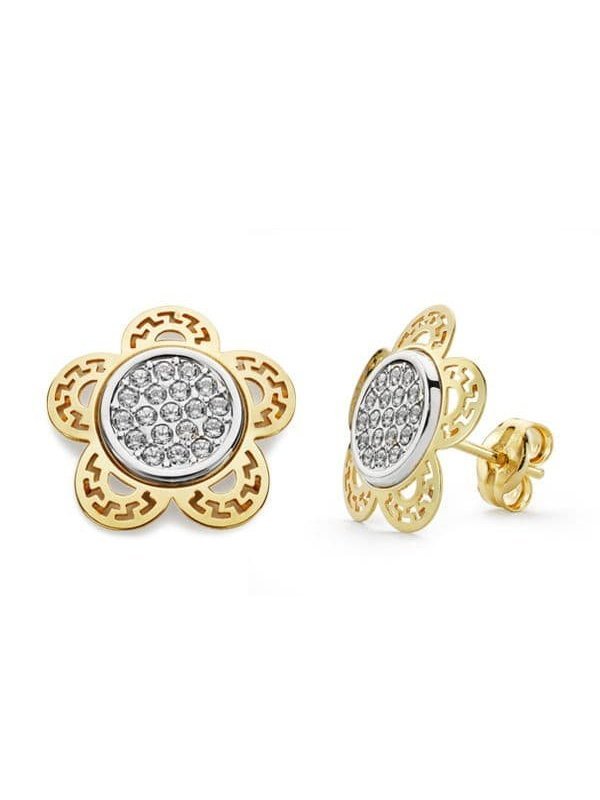 18K PENDIENTES ORO BICOLOR FLOR 12X12 MM
