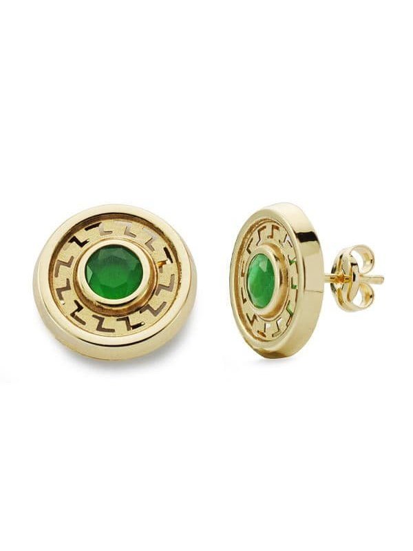 18K PENDIENTES REDONDOS PIEDRA VERDE...