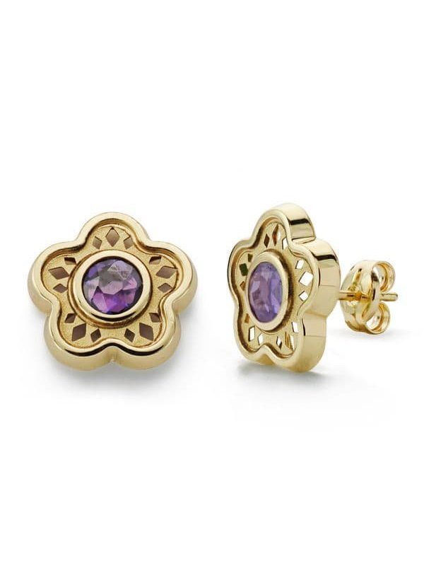 18K PENDIENTES FLOR PIEDRA COLOR...