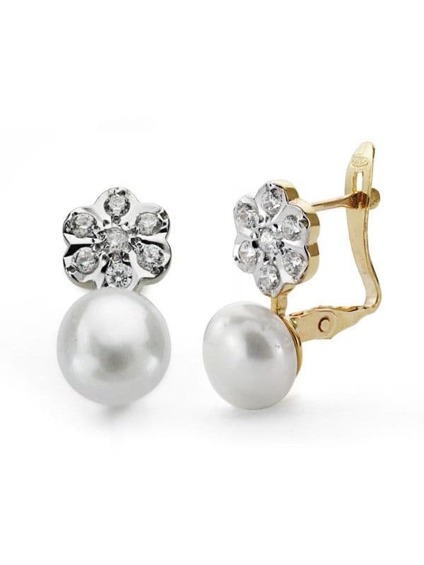 18K PENDIENTES PERLA 7 MM Y FLOR CATALAN