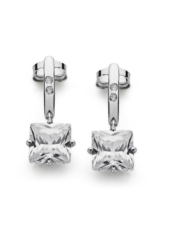18K PENDIENTES ORO BLANCO PIEDRA 7X7 MM