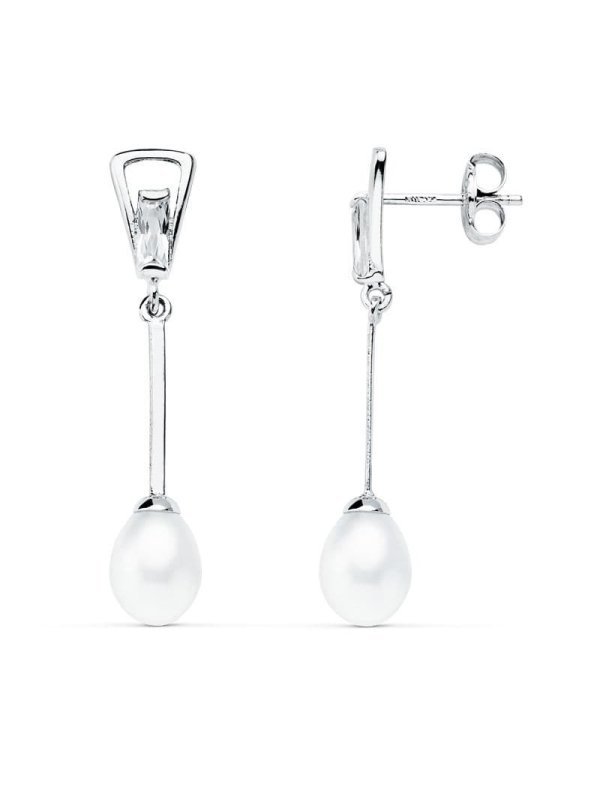 18K PENDIENTES ORO BLANCO PERLA 31X5 MM