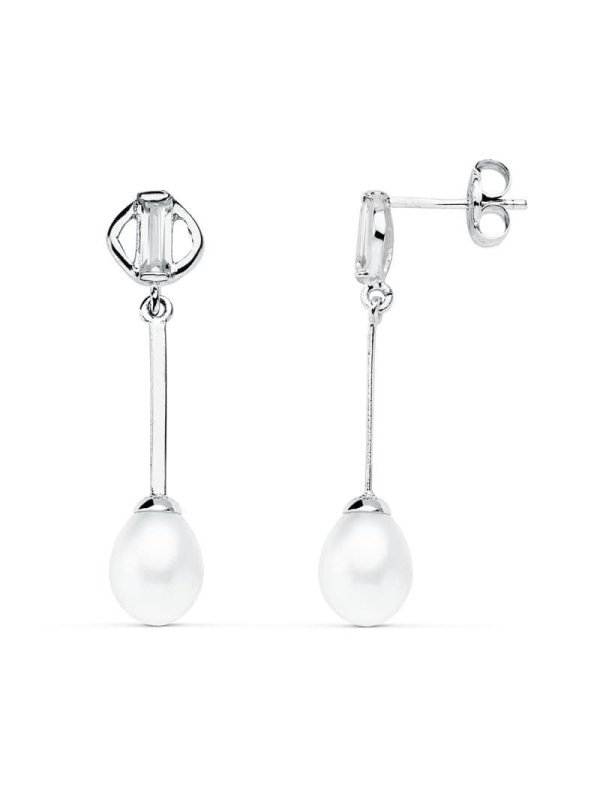 18K PENDIENTES ORO BLANCO PERLA 29X6 MM