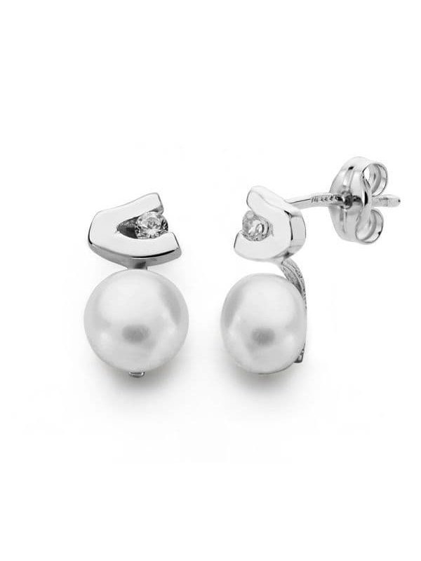 18K PENDIENTES ORO BLANCO PERLA...