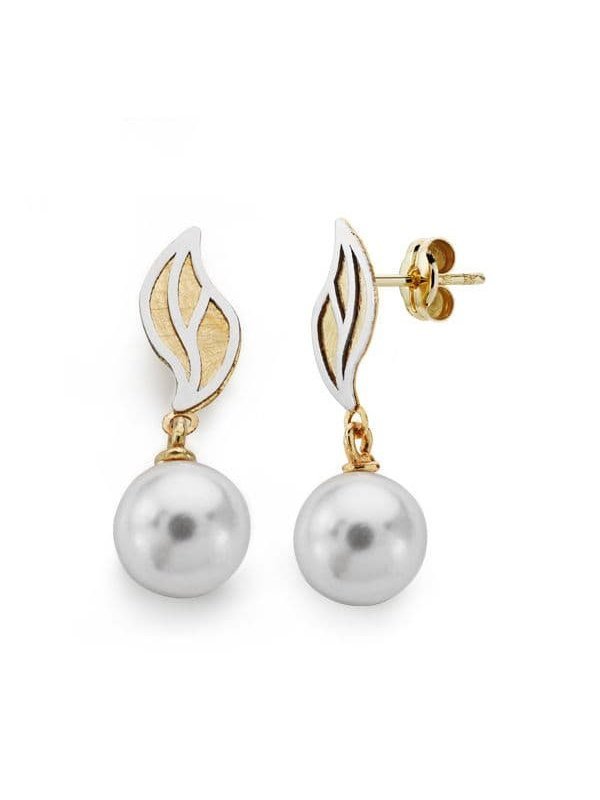 18K PENDIENTES BICOLOR PERLA 22X8 MM