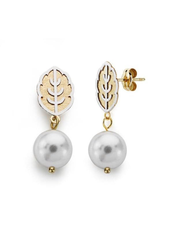 18K PENDIENTES BICOLOR PERLA 25X8 MM