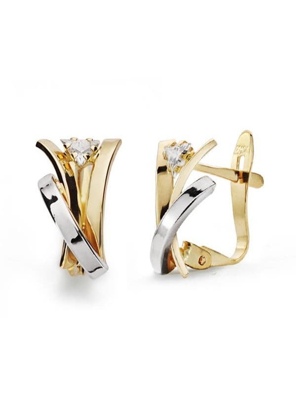 18K PENDIENTES BANDAS BICOLOR 12X7 MM
