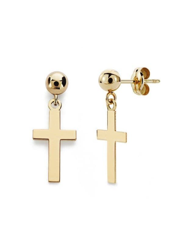 18K PENDIENTES CRUZ LISA Y BOLA 12X7 MM