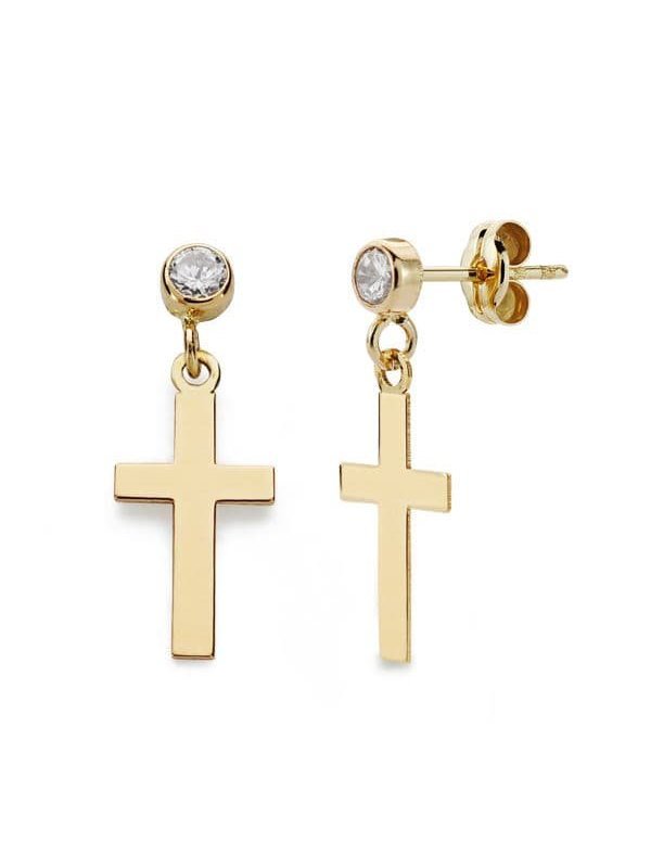 18K PENDIENTES CRUZ LISA CHATON. 12X7 MM