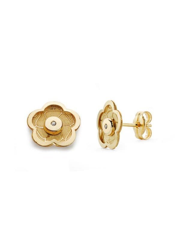 18K PENDIENTES ORO AMARILLO FLOR...