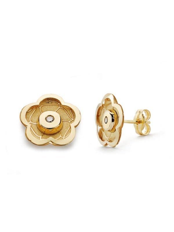 18K PENDIENTES ORO AMARILLO FLOR...