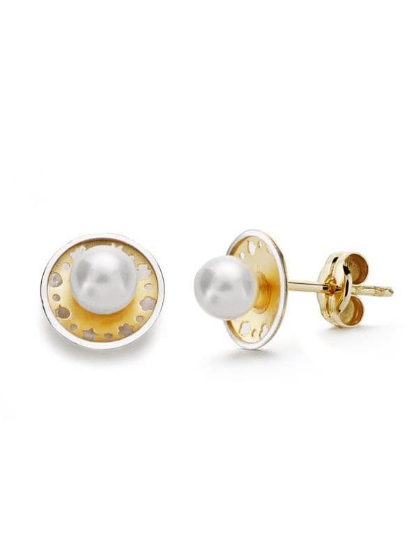 18K PENDIENTES ORO BICOLOR REDONDOS Y...