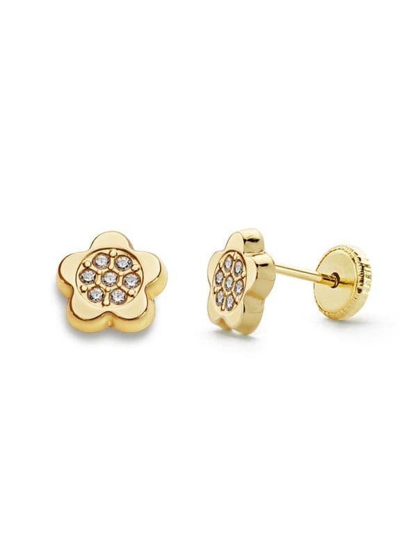 18K PENDIENTES ORO AMARILLO FLOR...