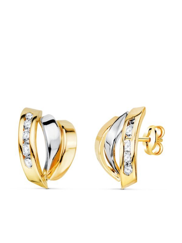 18K PENDIENTES ORO BICOLOR BANDAS...