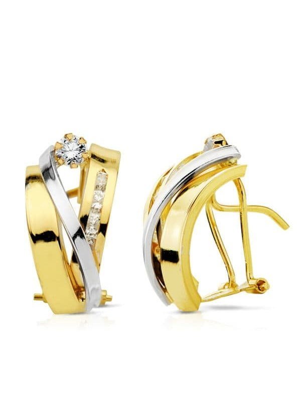 18K PENDIENTES ORO BICOLOR BANDAS...
