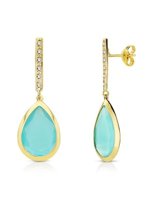 18K PENDIENTES PIEDRA AZUL 33X12 MM