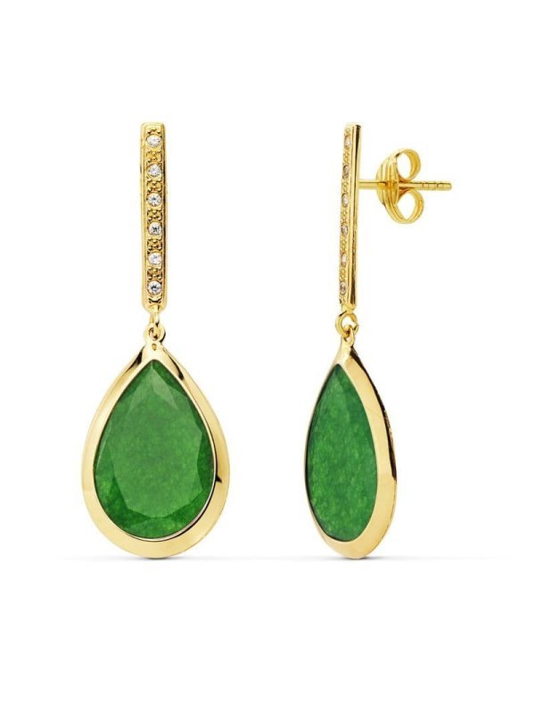 18K PENDIENTES PIEDRA VERDE 33X12 MM