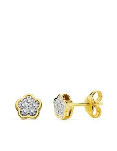 18K PENDIENTES BICOLOR FLOR 5X5 MM