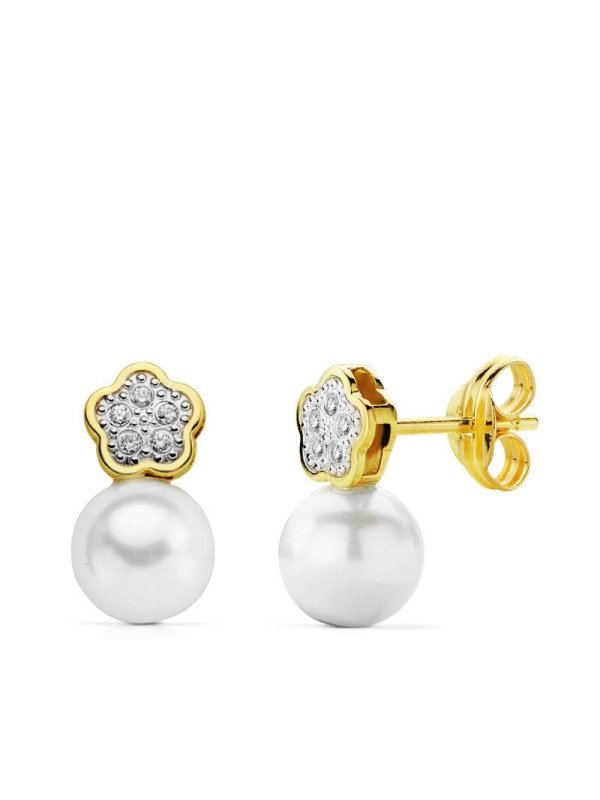 18K PENDIENTES COMUNION FLOR PERLA...
