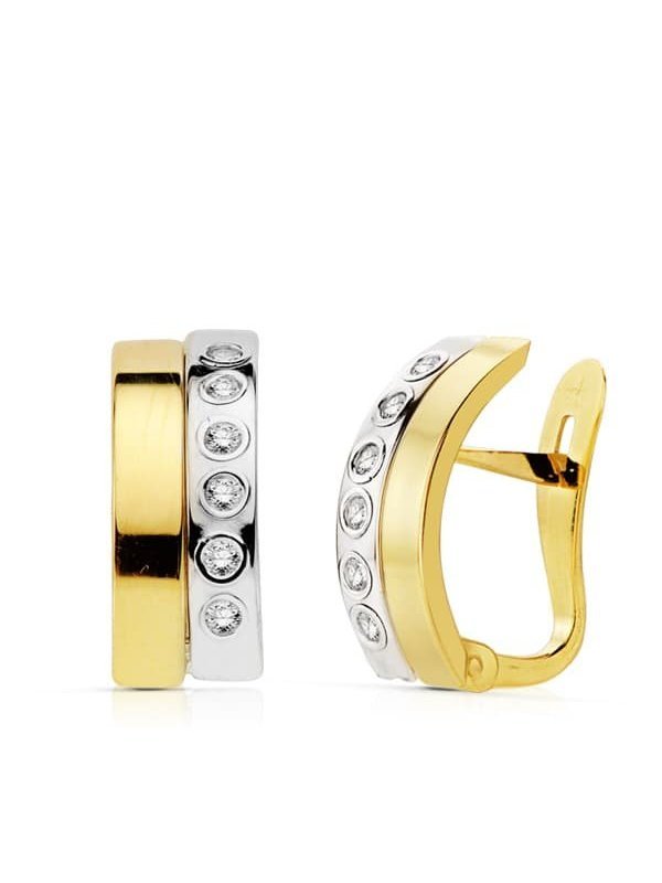 18K PENDIENTES BANDAS BICOLOR 14X5.5 MM