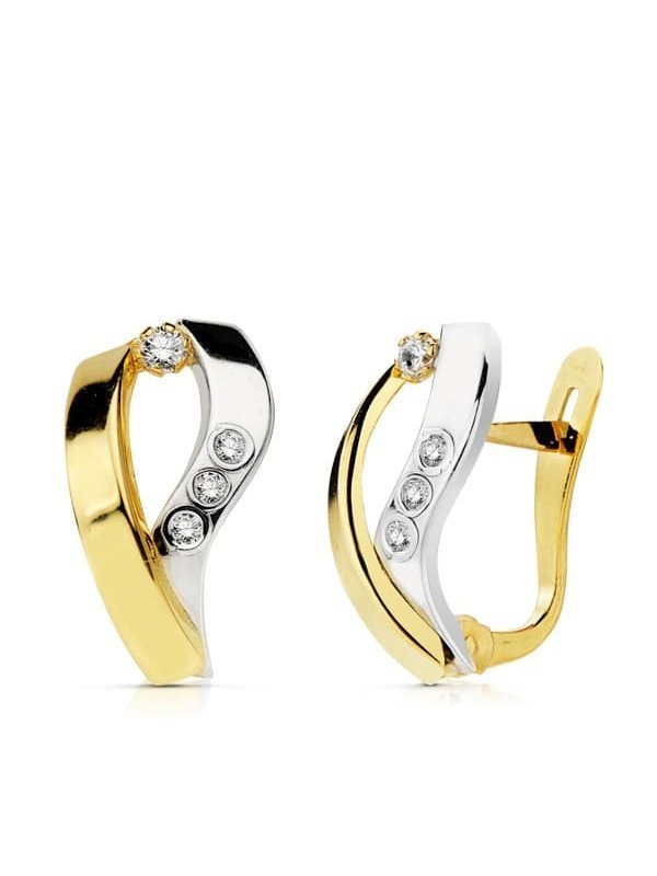 18K PENDIENTES BANDAS ORO BICOLOR...