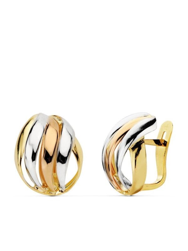 18K PENDIENTES TRICOLOR BANDAS 15X12 MM