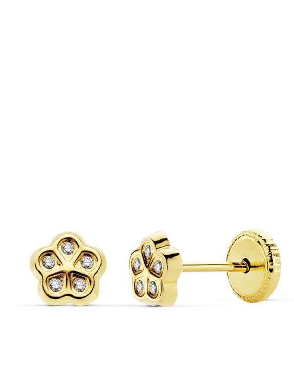 18K PENDIENTES ORO AMARILLO FLOR...