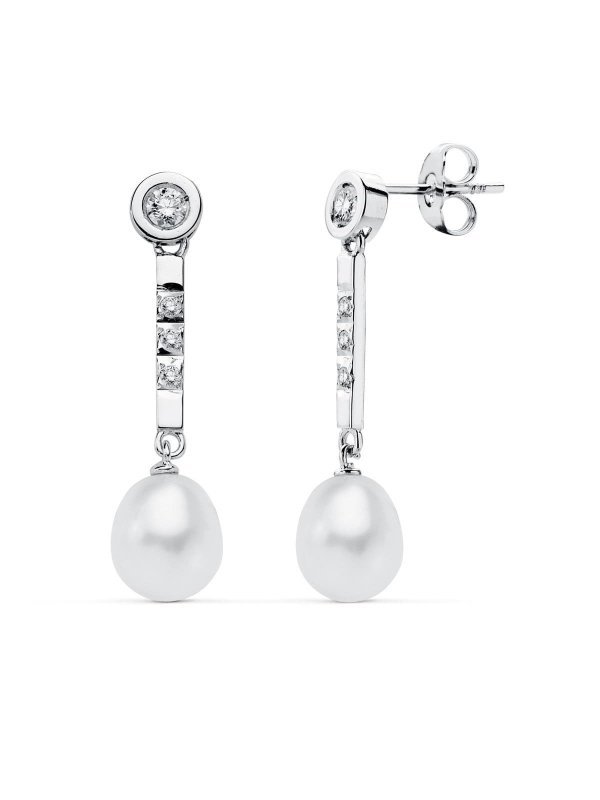 18K PENDIENTES PERLA ORO BLANCO...