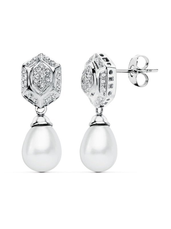 18K PENDIENTES PERLA ORO BLANCO...