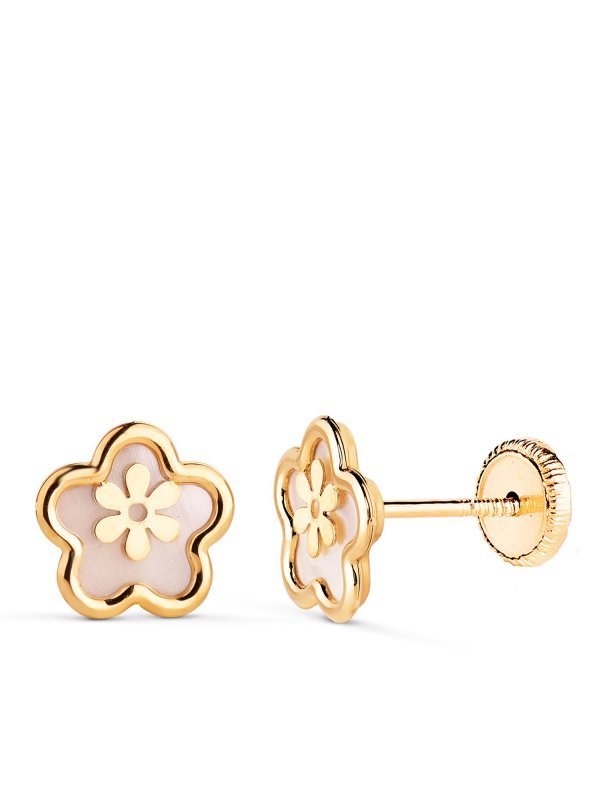 18K PENDIENTES ORO AMARILLO FLOR...