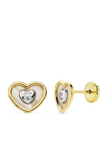 18K PENDIENTES ORO BICOLOR CORAZON NACAR
