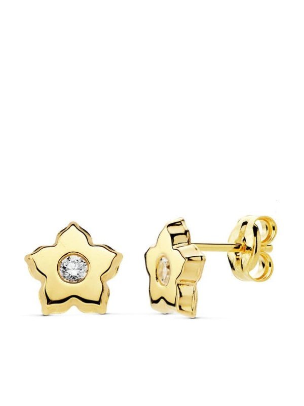 18K PENDIENTES ORO AMARILLO FLOR...