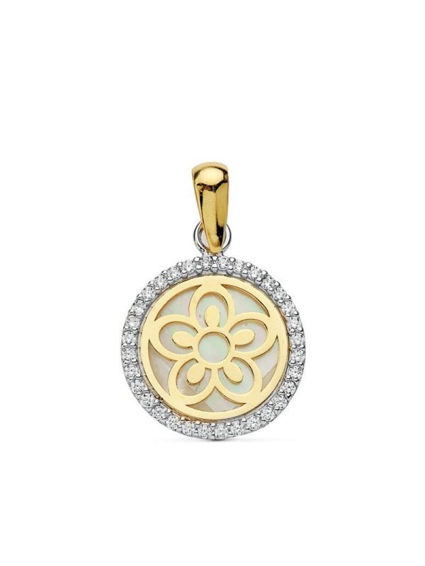 18K COLGANTE BICOLOR FLOR NACAR 12 MM