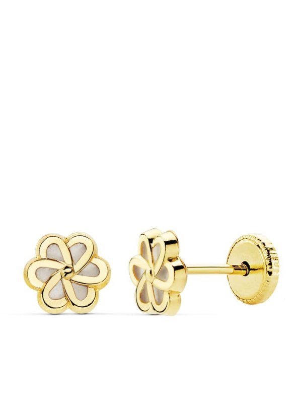 18K PENDIENTES FLOR NACAR 6X6 MM
