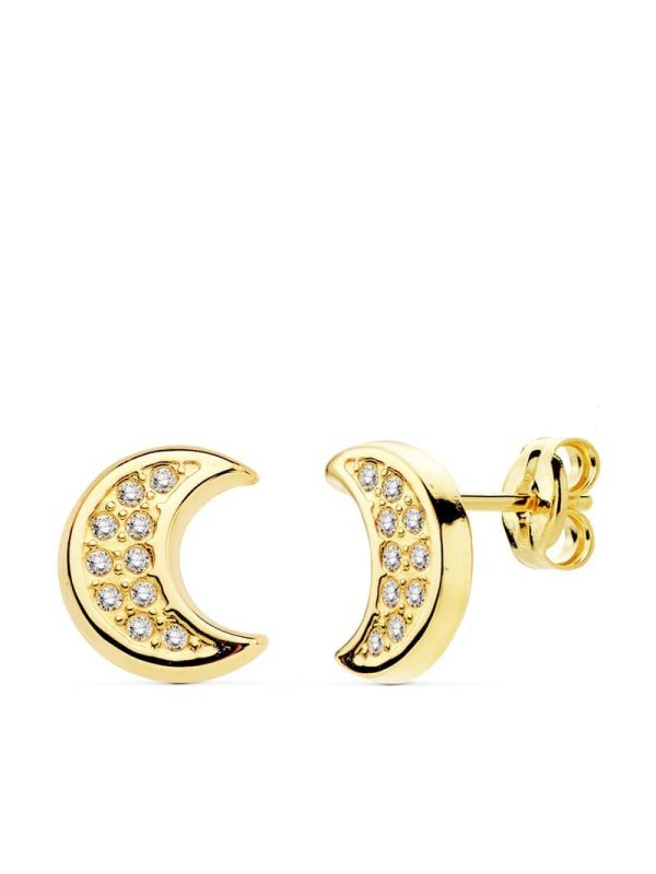 18K PENDIENTES MEDIA LUNA CIRCONITAS...