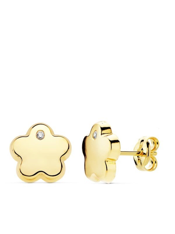 18K PENDIENTES FLOR CIRCONITAS 9 MM...