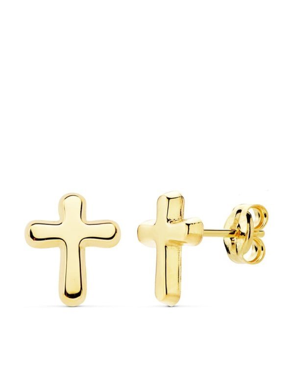 18K PENDIENTES CRUZ LISA 9X8 MM