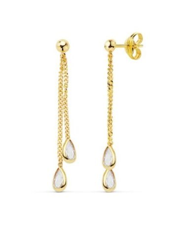 18K PENDIENTES DOBLE CADENITA 34 MM