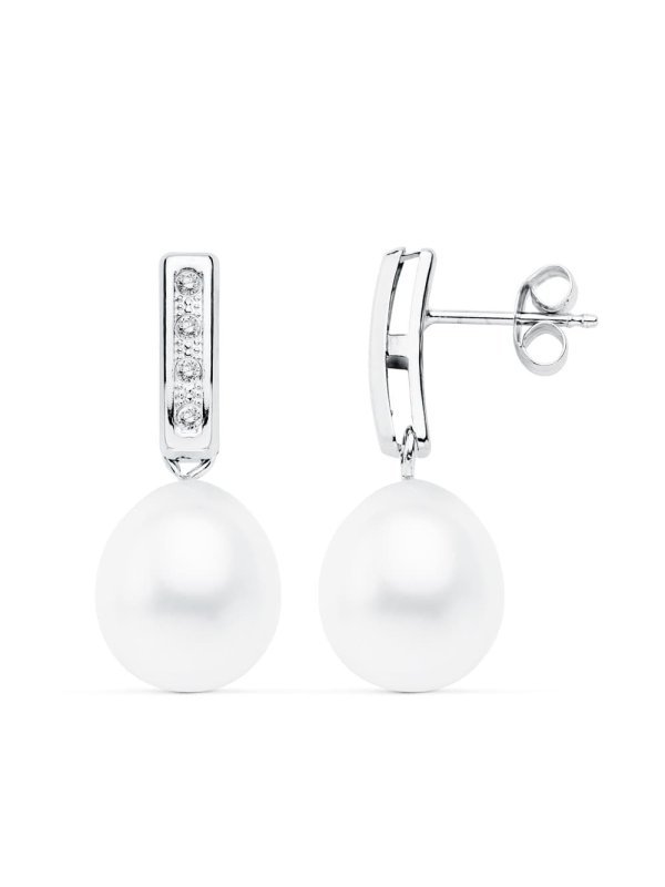 18K PENDIENTES ORO BLANCO PERLA 24X9 MM